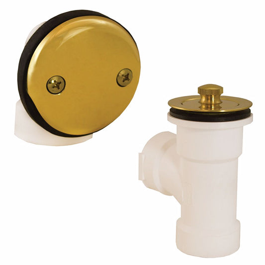 Jones Stephens B07105 Polished Brass Two-Hole Lift and Turn Bath Waste Kit, Direct T-Waste Half Kit, White Plastic
