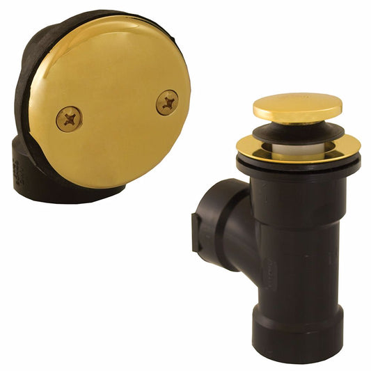 Jones Stephens B07108 Polished Brass Two-Hole Toe Touch Bath Waste Kit, Direct T-Waste Half Kit, Black Plastic