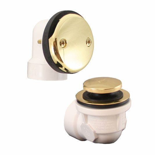 Jones Stephens B07116 Polished Brass Two-Hole Toe Touch Bath Waste Kit, Standard Half Kit, White Plastic