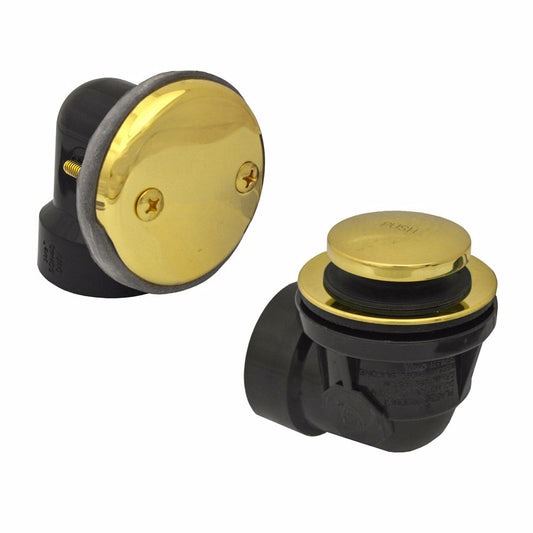 Jones Stephens B07117 Polished Brass Two-Hole Toe Touch Bath Waste Kit, Standard Half Kit, Black Plastic