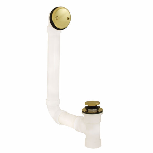 Jones Stephens B07126 Polished Brass Two-Hole Toe Touch Bath Waste Kit, Direct T-Waste Full Kit, White Plastic