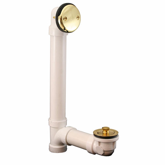Jones Stephens B07134 Polished Brass Two-Hole Lift and Turn Bath Waste Kit, Standard Full Kit, White Platic