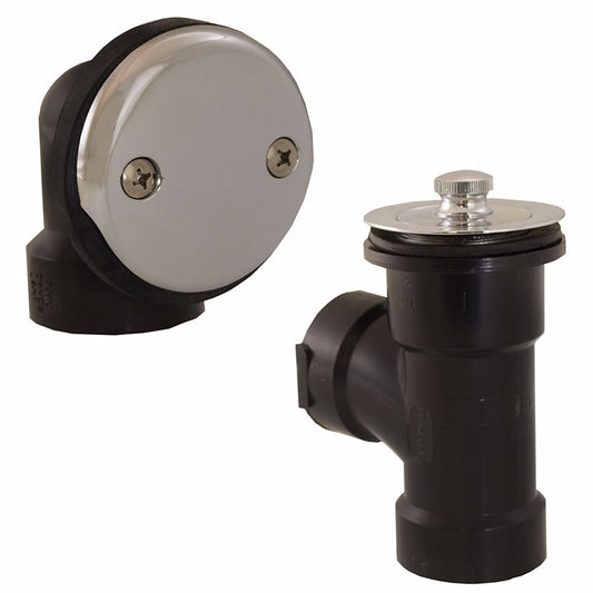 Jones Stephens B07139 Chrome Plated Brass Lift and Turn Two-Hole Bath Waste Kit, Direct T-Waste Half Kit, Black Plastic