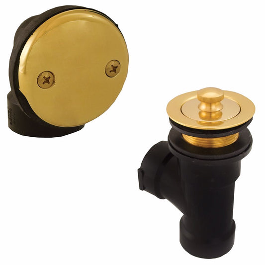 Jones Stephens B07143 Polished Brass Two-Hole Friction Lift Bath Waste Kit, Direct T-Waste Half Kit, Black Plastic
