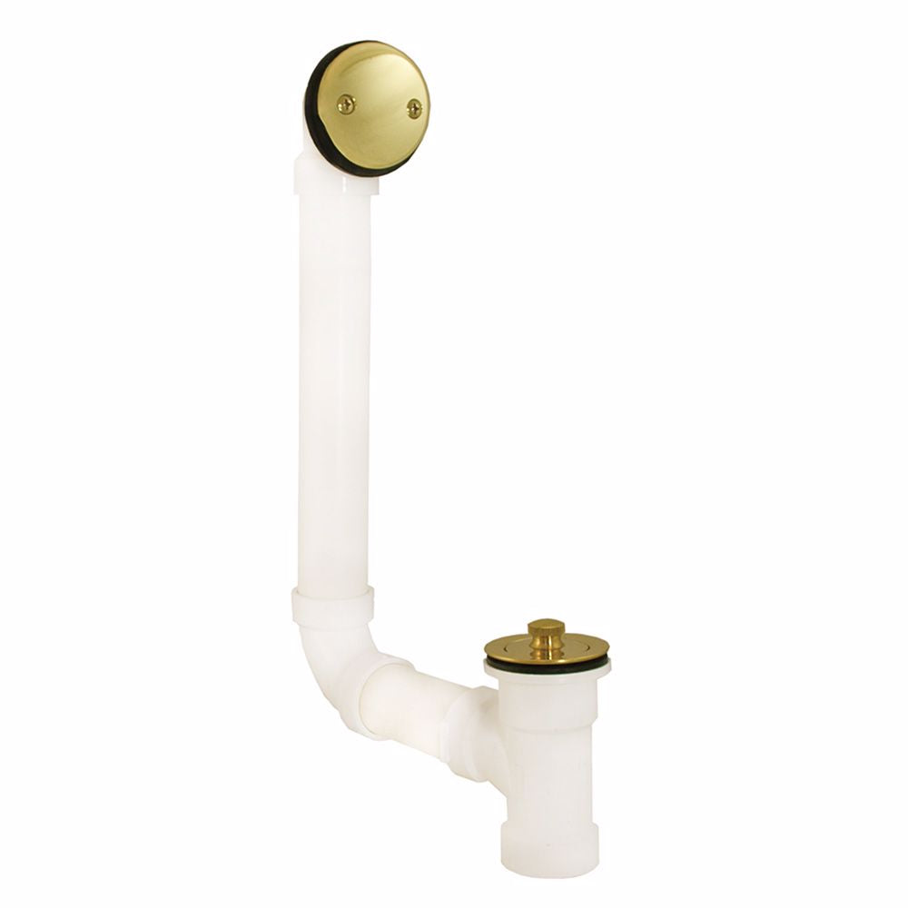 Jones Stephens B07148 Polished Brass Two-Hole Friction Lift Bath Waste Kit, Direct T-Waste Full Kit, White Plastic