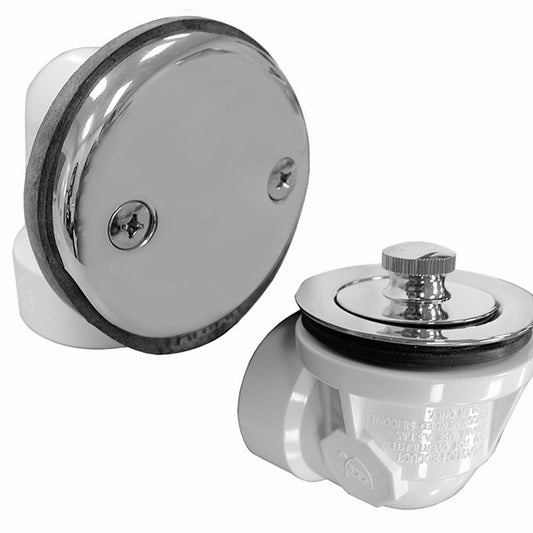 Jones Stephens B07150 Chrome Plated Brass Two-Hole Lift and Turn Bath Waste Kit, Standard Half Kit, White Plastic