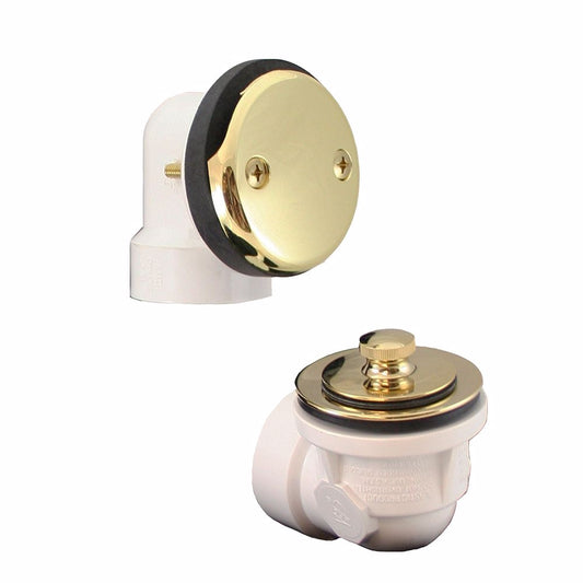 Jones Stephens B07154 Polished Brass Two-Hole Friction Lift Bath Waste Kit, Standard Half Kit, White Plastic