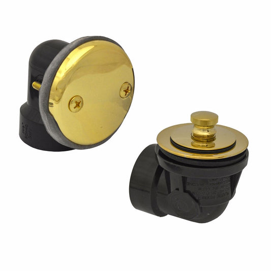 Jones Stephens B07155 Polished Brass Two-Hole Friction Lift Bath Waste Kit, Standard Half Kit, Black Plastic