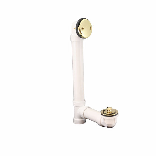 Jones Stephens B07160 Polished Brass Two-Hole Friction Lift Bath Waste Kit, Standard Full Kit, White Plastic