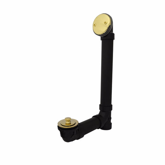 Jones Stephens B07161 Polished Brass Two-Hole Friction Lift Bath Waste Kit, Standard Full Kit, Black Plastic