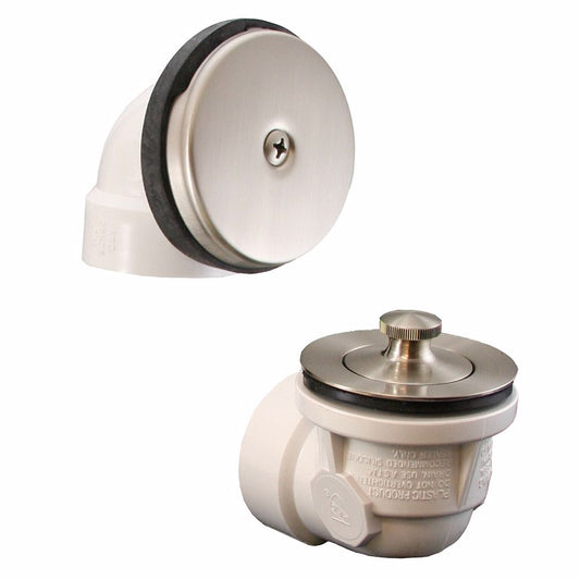 Jones Stephens B0750BN Brushed Nickel One-Hole Lift and Turn Bath Waste Kit, Standard Half Kit, White Plastic