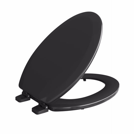 Jones Stephens C014WD90 Black Deluxe Molded Wood Toilet Seat, Closed Front with Cover, Elongated