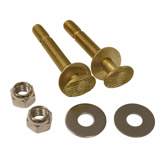 Jones Stephens C02045 50 Pairs of 1/4" x 2-1/4" Snap-Off Brass Closet Bolts with Round Washers and Nickel Nuts, Bagged in Pairs