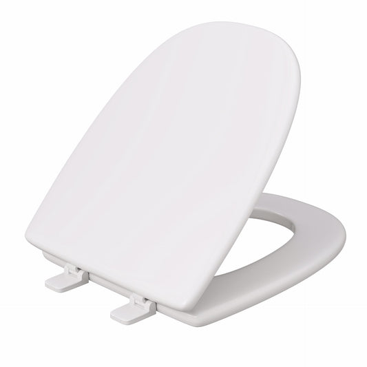 Jones Stephens C050WD00 White Square Front Wood Toilet Seat, Closed Front with Cover to fit Eljer® Emblem, Elongated