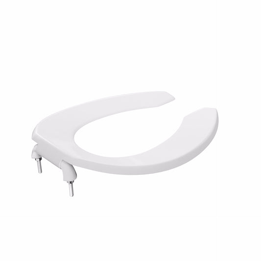 Jones Stephens C106SSC00 White Plastic Toilet Seat, Open Front less Cover, Self-Sustaining Check Hinges, Elongated