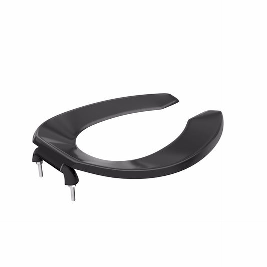 Jones Stephens C106SSCAM90 Black Plastic Toilet Seat, Open Front less Cover, Self-Sustaining Check Hinges, Elongated