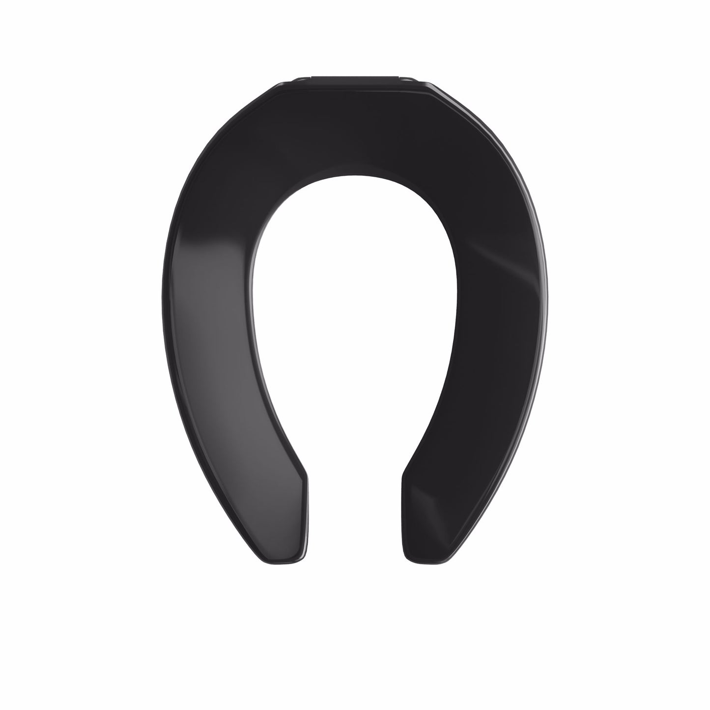 Jones Stephens C106SSCAM90 Black Plastic Toilet Seat, Open Front less Cover, Self-Sustaining Check Hinges, Elongated
