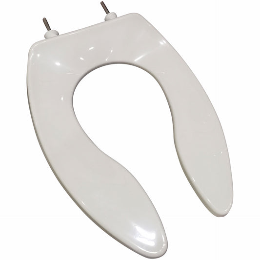 Jones Stephens C108SSCAM00 Heavy Duty Commercial Seat, White, Self-Sustaining Check Hinge, Elongated Open Front less Cover