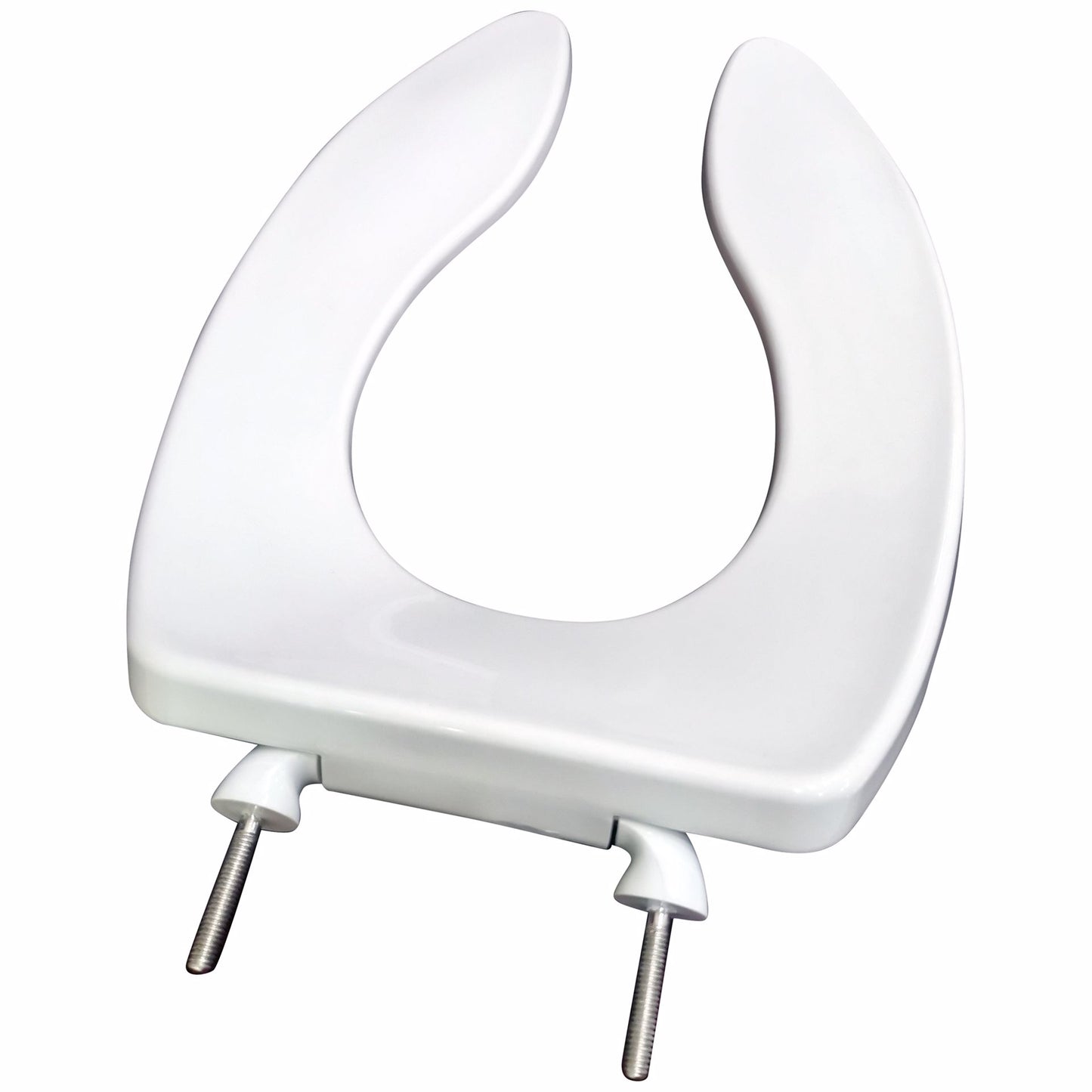 Jones Stephens C108SSCAM00 Heavy Duty Commercial Seat, White, Self-Sustaining Check Hinge, Elongated Open Front less Cover