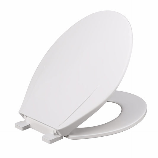 Jones Stephens C1107S00 White Plastic Toilet Seat, Closed Front with Cover, Slow-Close Hinges, Elongated