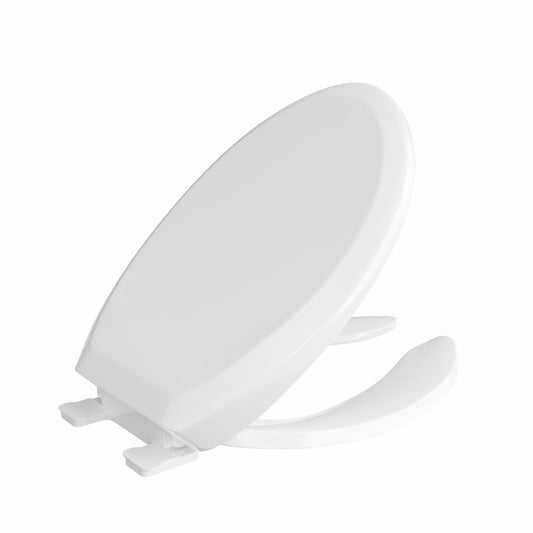 Jones Stephens C2200OS00 White Premium Plastic Toilet Seat, Open Front with Cover, Slow-Close Hinges, Elongated