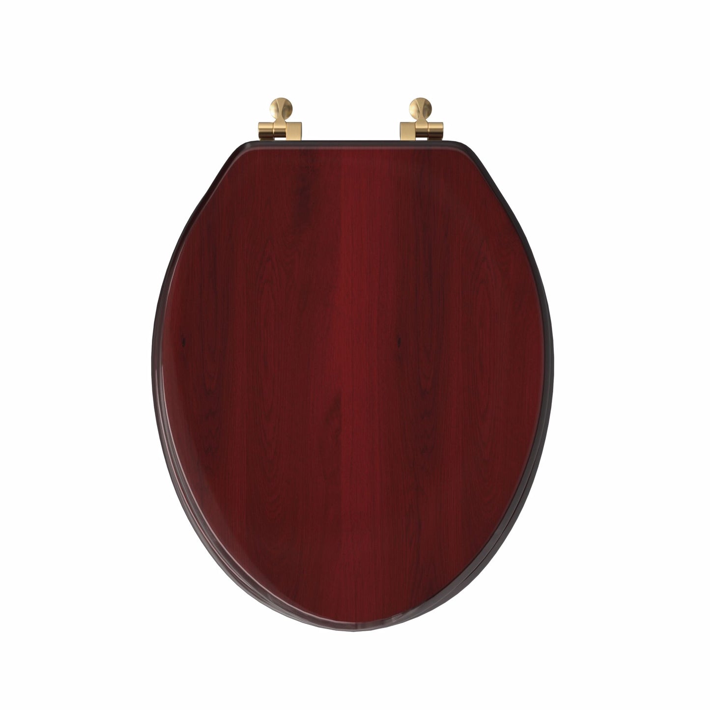Jones Stephens C2B1E16BR Mahogany Designer Wood Toilet Seat with Piano Finish, Closed Front with Cover, Polished Brass Hinges, Elongated
