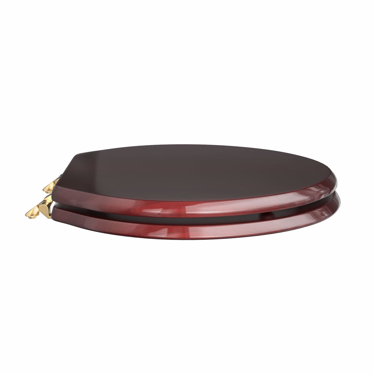 Jones Stephens C2B1E16BR Mahogany Designer Wood Toilet Seat with Piano Finish, Closed Front with Cover, Polished Brass Hinges, Elongated