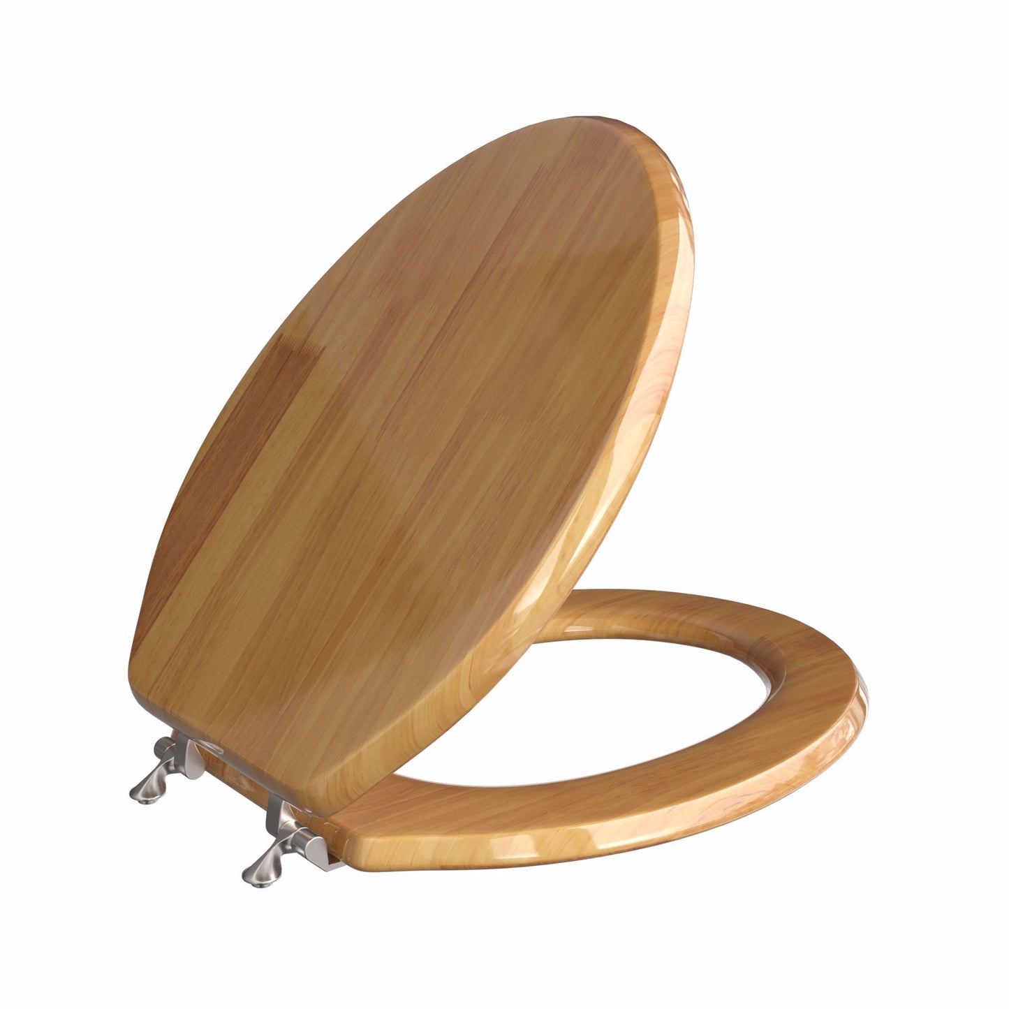 Jones Stephens C2B1E17BN Dark Oak Designer Wood Toilet Seat with Piano Finish, Closed Front with Cover, Brushed Nickel Hinges, Elongated