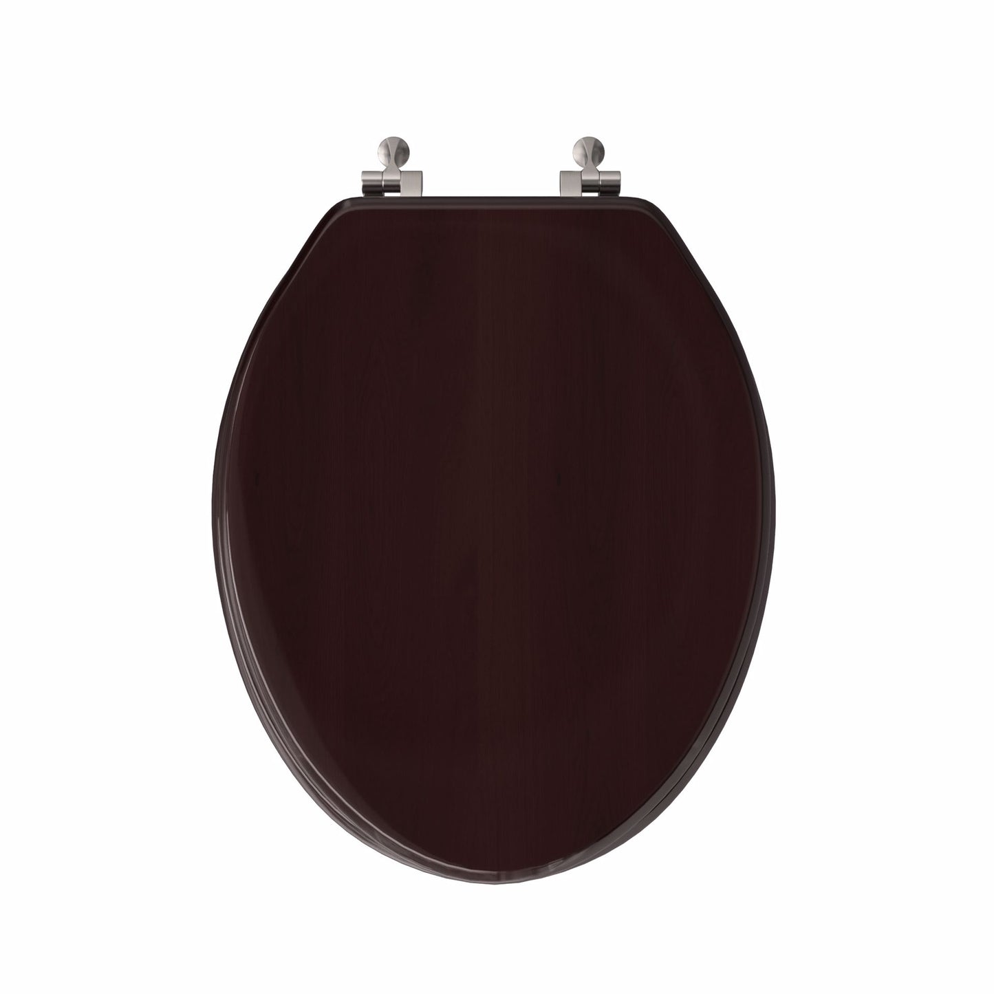 Jones Stephens C2B1E18BN Dark Brown Designer Wood Toilet Seat with Piano Finish, Closed Front with Cover, Brushed Nickel Hinges, Elongated