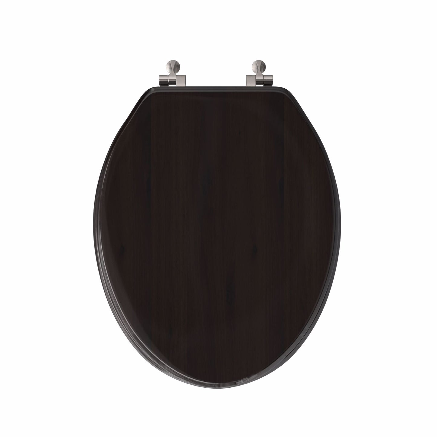 Jones Stephens C2B1E19BN Walnut Designer Wood Toilet Seat with Piano Finish, Closed Front with Cover, Brushed Nickel Hinges, Elongated