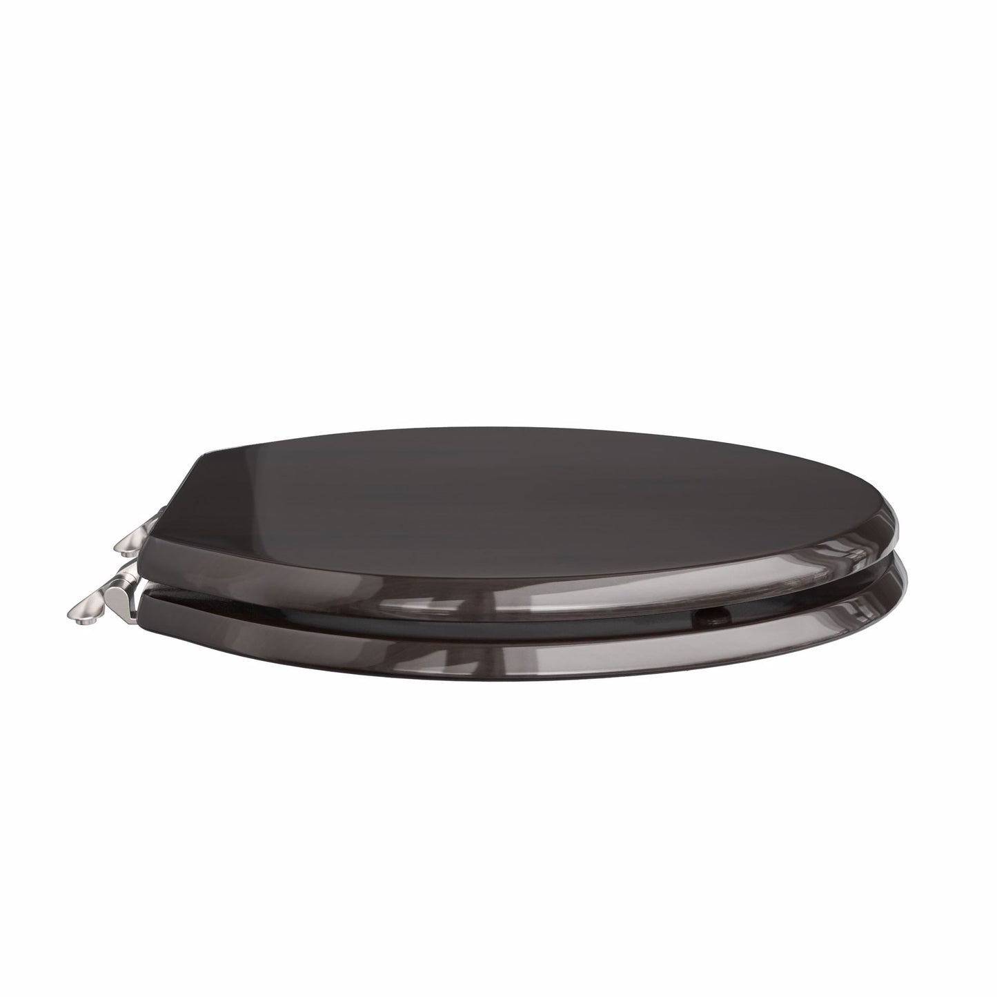 Jones Stephens C2B1E19BN Walnut Designer Wood Toilet Seat with Piano Finish, Closed Front with Cover, Brushed Nickel Hinges, Elongated