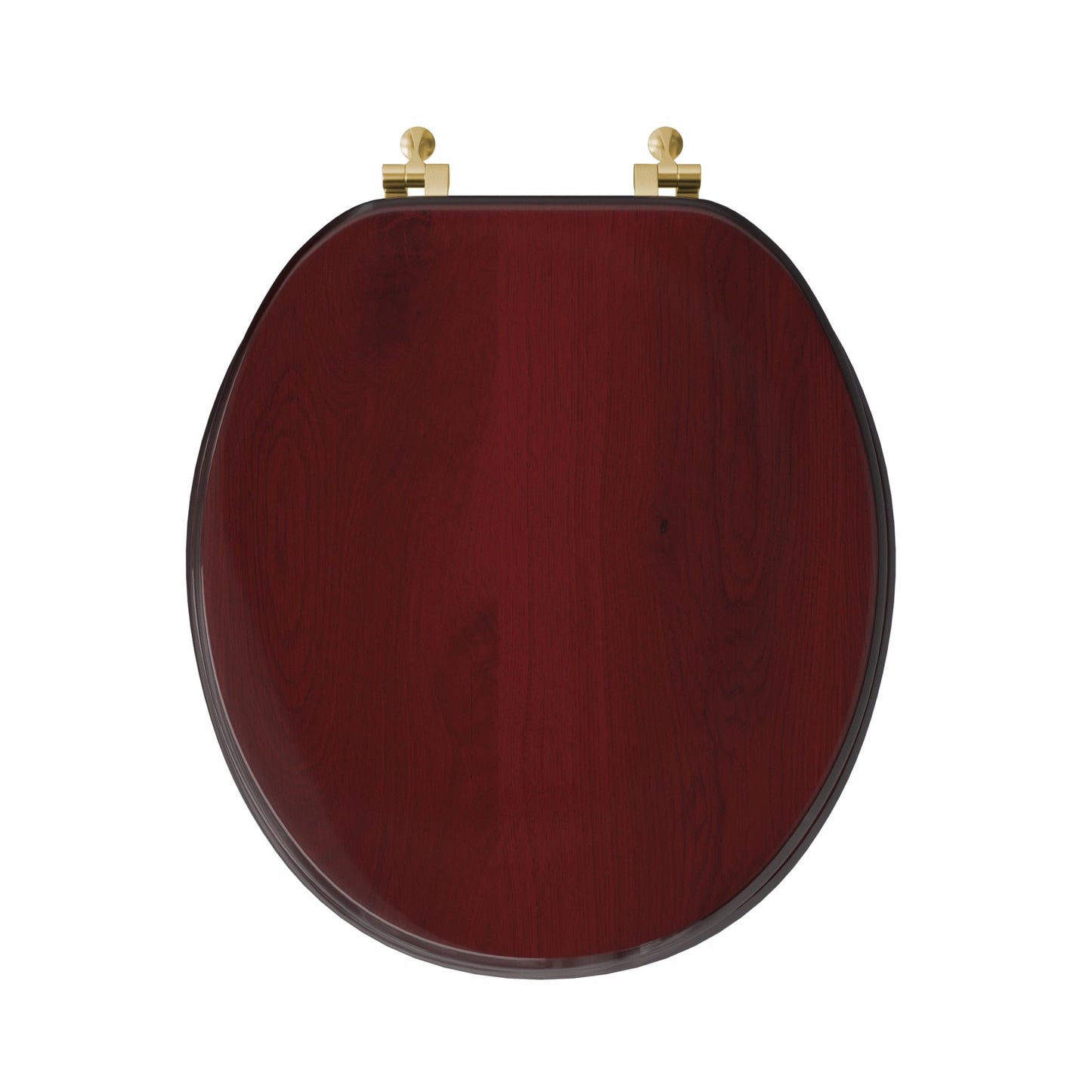 Jones Stephens C2B1R16BR Mahogany Designer Wood Toilet Seat with Piano Finish, Closed Front with Cover, Polished Brass Hinges, Round