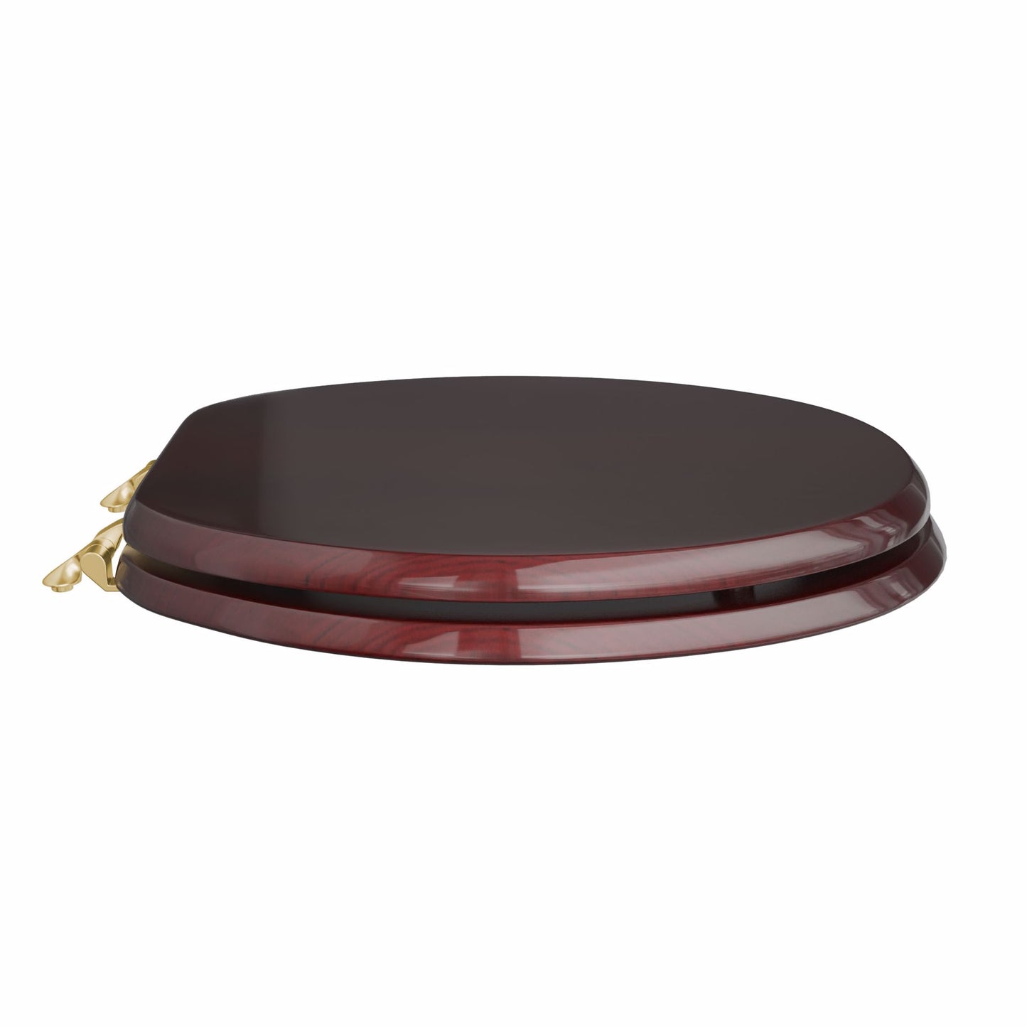 Jones Stephens C2B1R16BR Mahogany Designer Wood Toilet Seat with Piano Finish, Closed Front with Cover, Polished Brass Hinges, Round