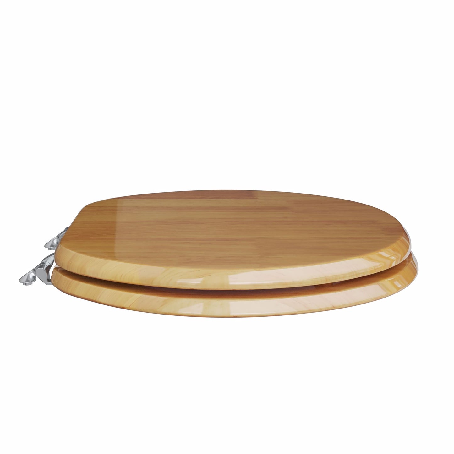 Jones Stephens C2B1R17CH Natural Oak Designer Wood Toilet Seat with Piano Finish, Closed Front with Cover, Chrome Hinges, Round