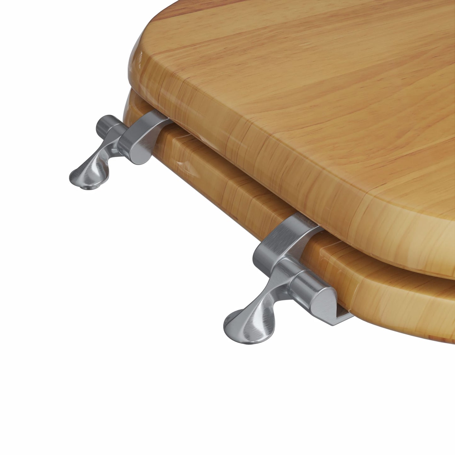 Jones Stephens C2B1R17CH Natural Oak Designer Wood Toilet Seat with Piano Finish, Closed Front with Cover, Chrome Hinges, Round