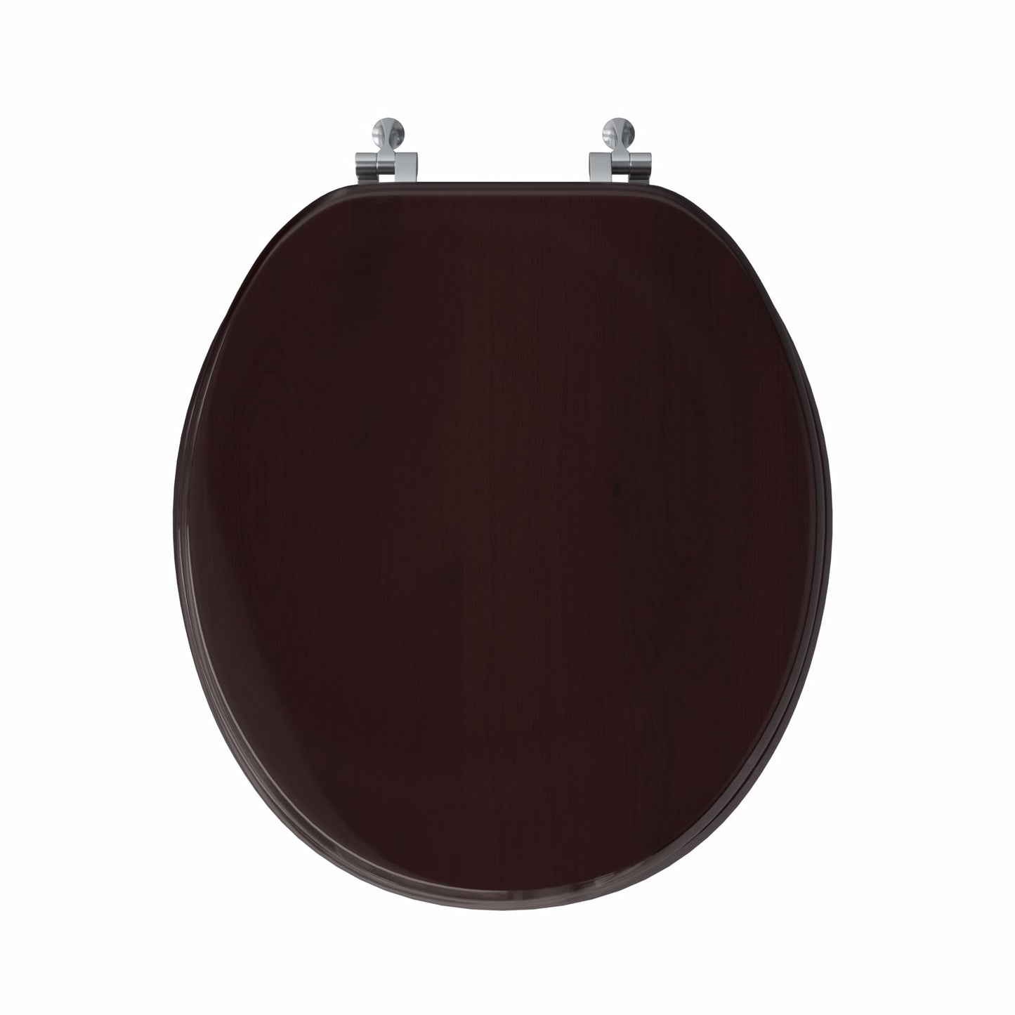 Jones Stephens C2B1R18CH Dark Brown Designer Wood Toilet Seat with Piano Finish, Closed Front with Cover, Chrome Hinges, Round