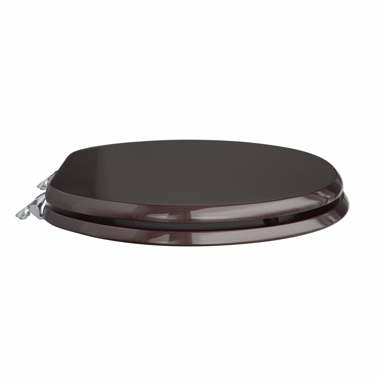 Jones Stephens C2B1R18CH Dark Brown Designer Wood Toilet Seat with Piano Finish, Closed Front with Cover, Chrome Hinges, Round