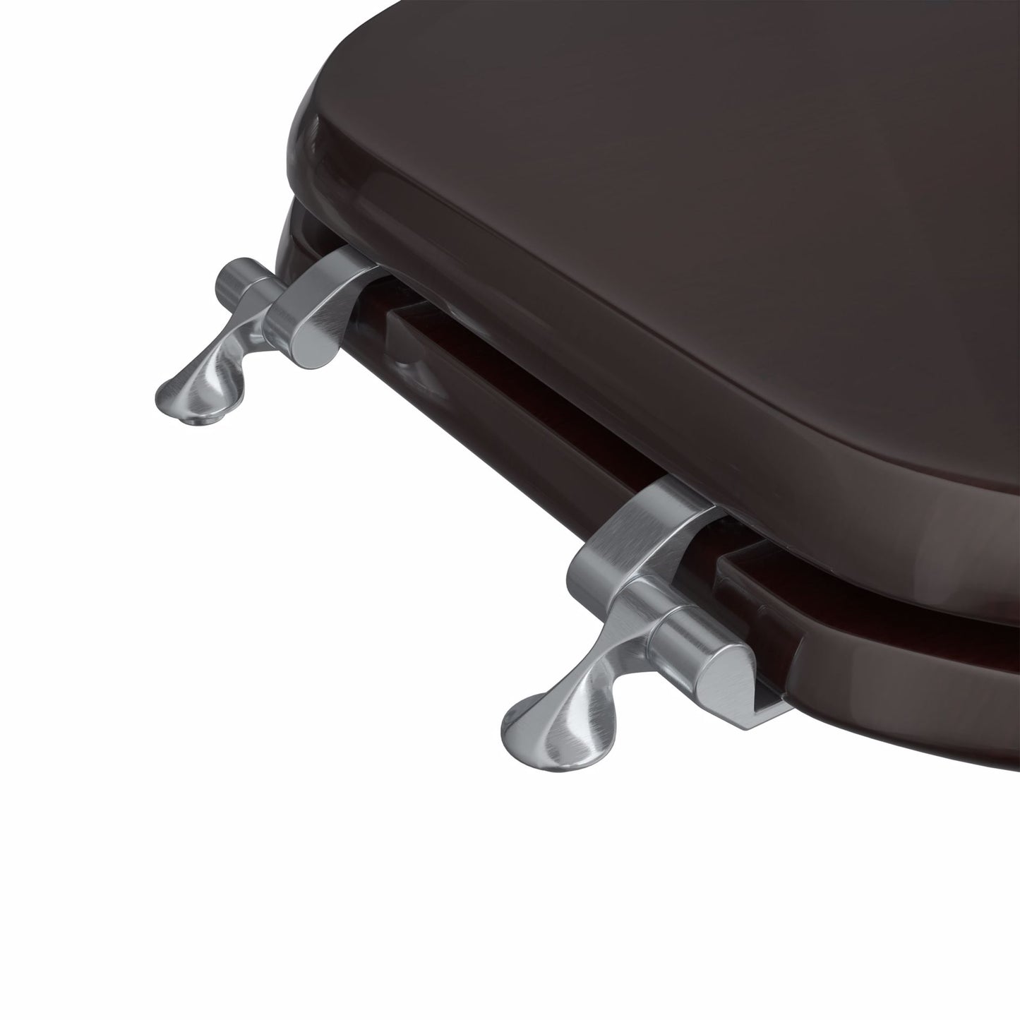 Jones Stephens C2B1R18CH Dark Brown Designer Wood Toilet Seat with Piano Finish, Closed Front with Cover, Chrome Hinges, Round