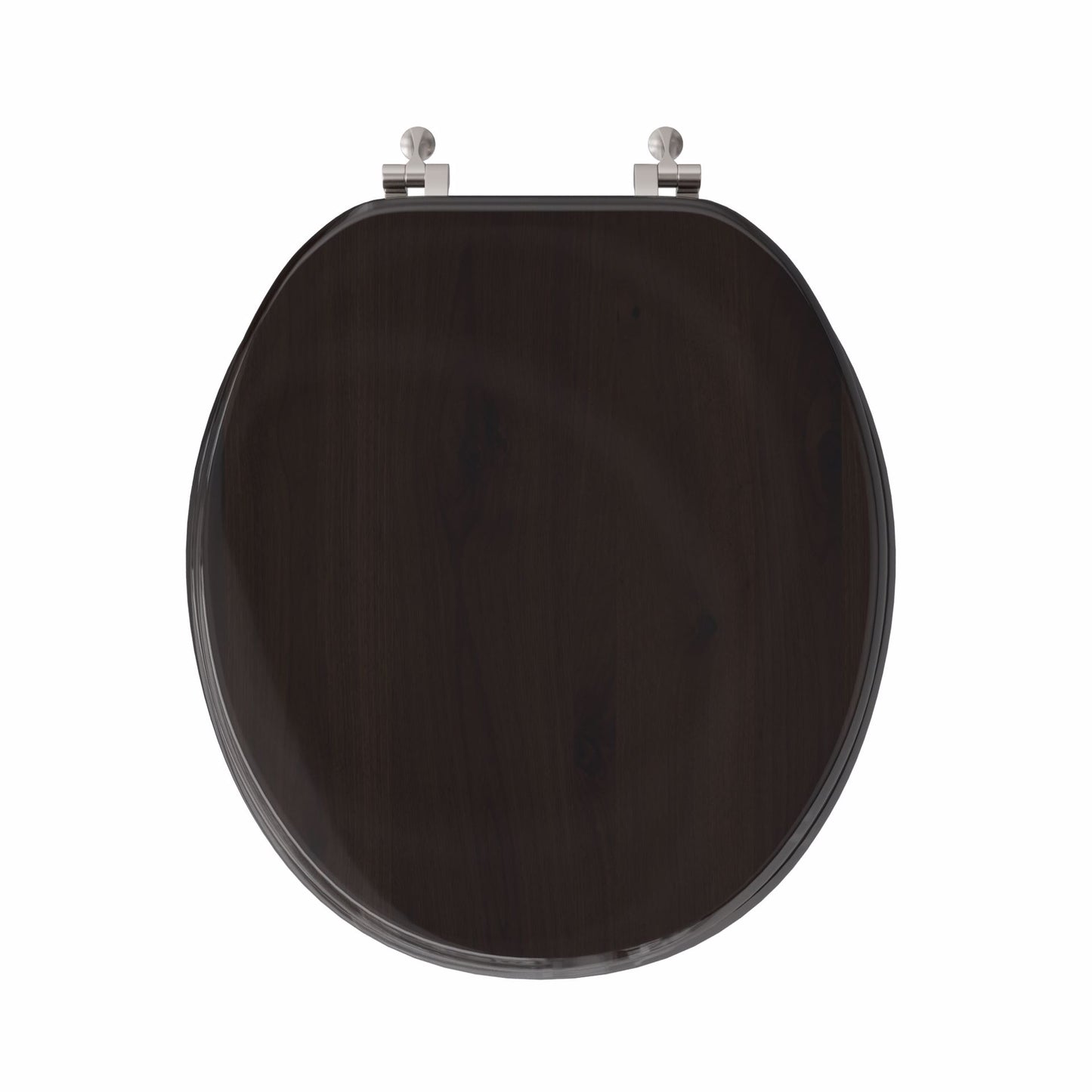 Jones Stephens C2B1R19BN Walnut Designer Wood Toilet Seat with Piano Finish, Closed Front with Cover, Brushed Nickel Hinges, Round