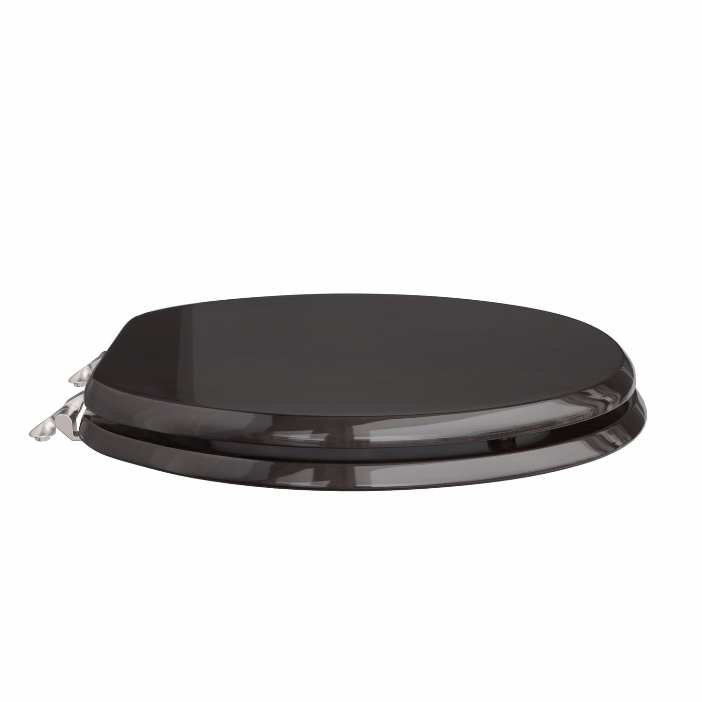 Jones Stephens C2B1R19BN Walnut Designer Wood Toilet Seat with Piano Finish, Closed Front with Cover, Brushed Nickel Hinges, Round