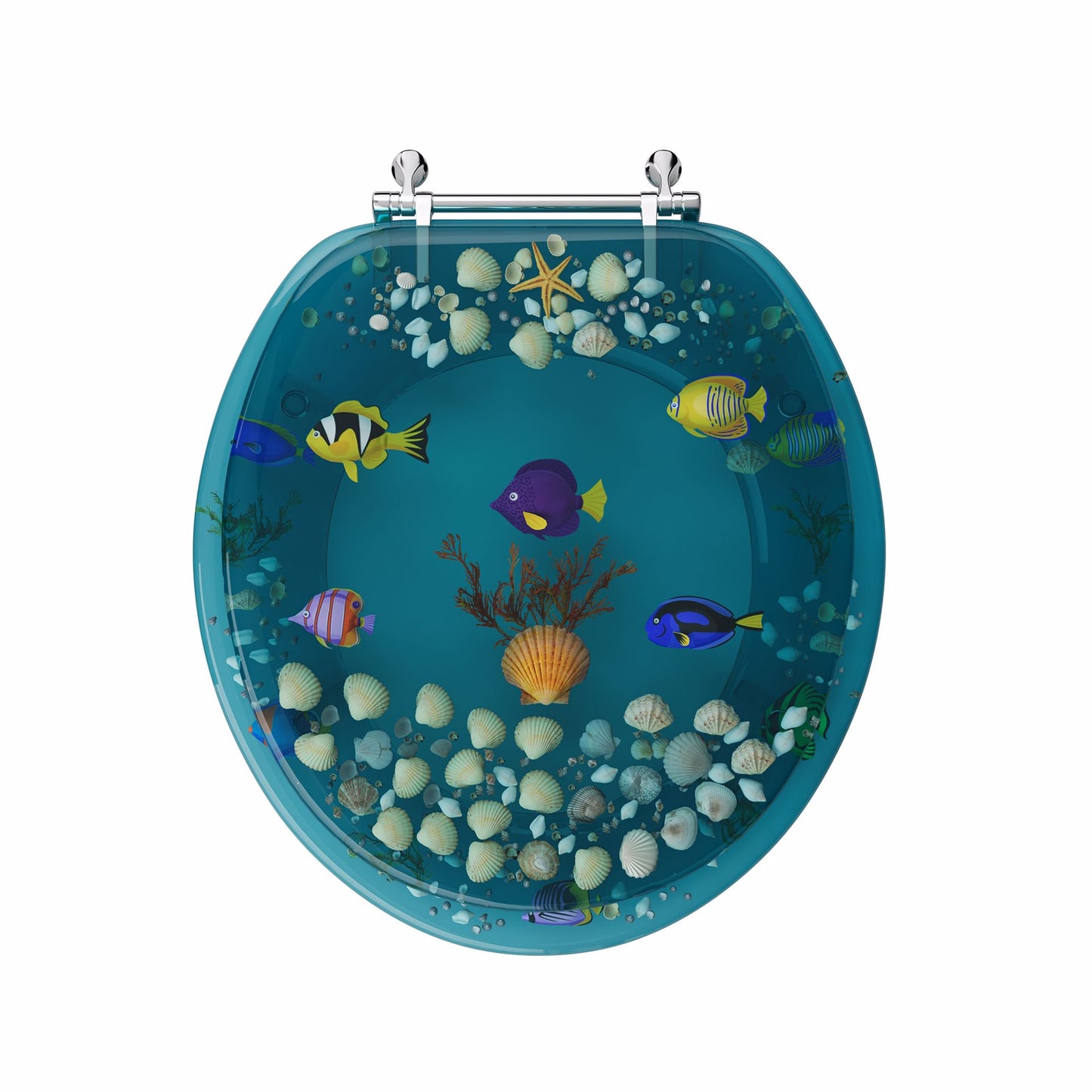 Jones Stephens C2B6R9AQCH Aquarium Designer Acrylic Toilet Seat, Closed Front with Cover, Chrome Hinges, Round