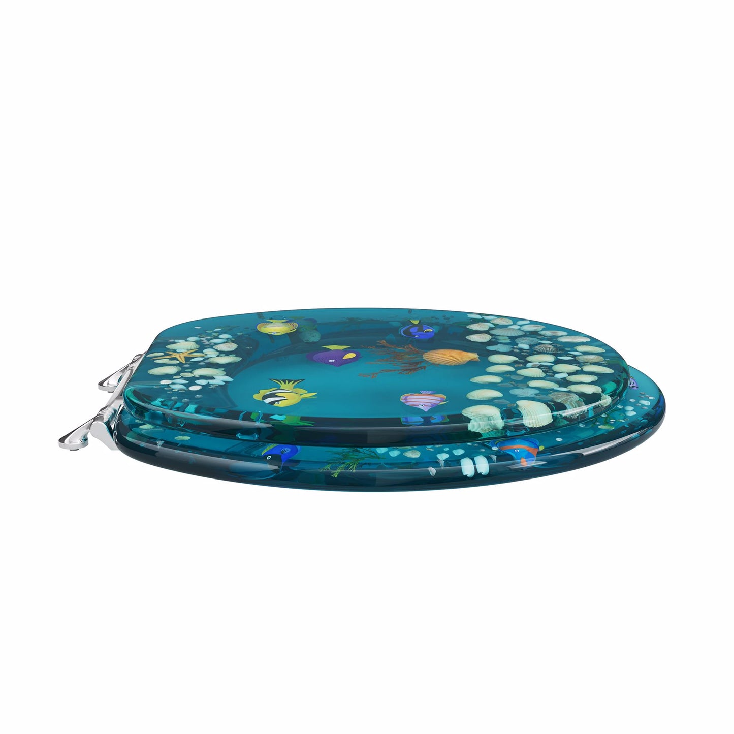 Jones Stephens C2B6R9AQCH Aquarium Designer Acrylic Toilet Seat, Closed Front with Cover, Chrome Hinges, Round