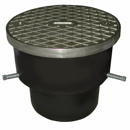 Jones Stephens C33122 3" Adjustable Push-On Cleanout for Cast Iron Pipe with 5-1/2" Nickel Bronze Cover with Ring - Height 4-1/8" - 5"