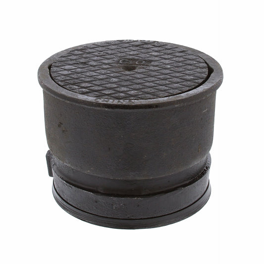 Jones Stephens C33144 4" Adjustable Push-On Cleanout for Cast Iron Pipe with 6-3/16" Cast Iron Cover with center screw - Height 4-7/8" - 5-3/4"