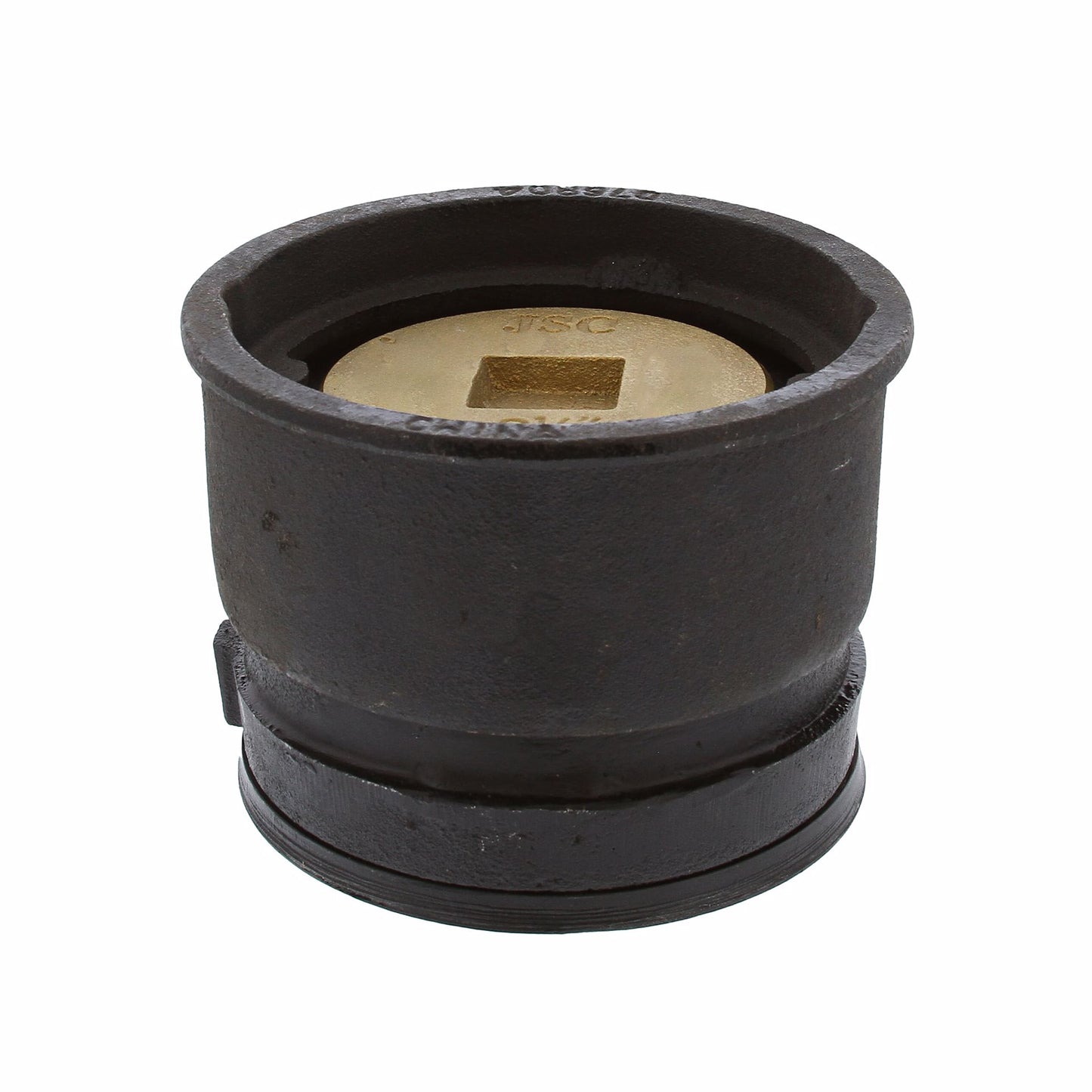 Jones Stephens C33144 4" Adjustable Push-On Cleanout for Cast Iron Pipe with 6-3/16" Cast Iron Cover with center screw - Height 4-7/8" - 5-3/4"