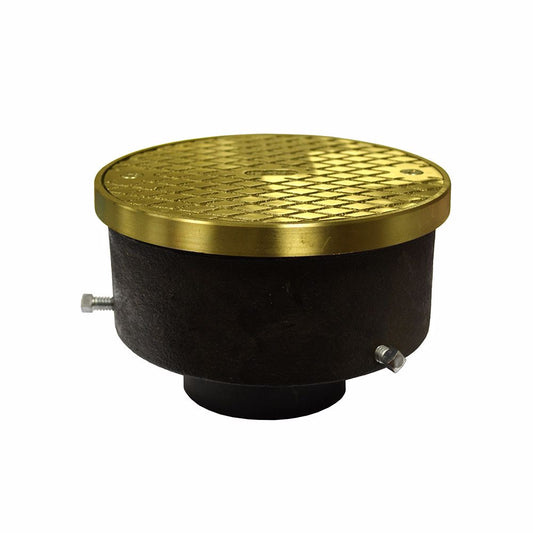 Jones Stephens C33323 2" Adjustable ABS Cleanout for Plastic Pipe with 5-1/2" Polished Brass Cover with Ring - Height 3-1/8" - 4-1/8"