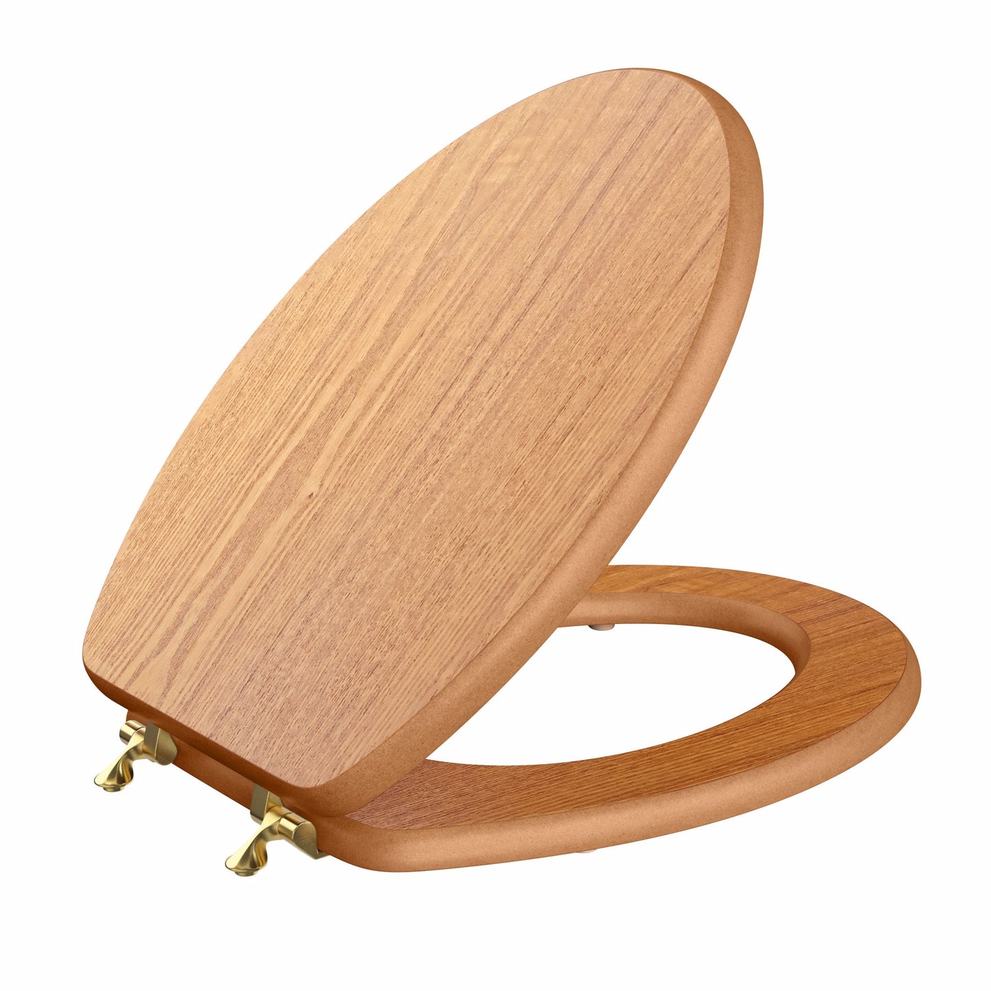 Jones Stephens C3B2E117BR Natural Oak Designer Wood Toilet Seat, Closed Front with Cover, Polished Brass Hinges, Elongated