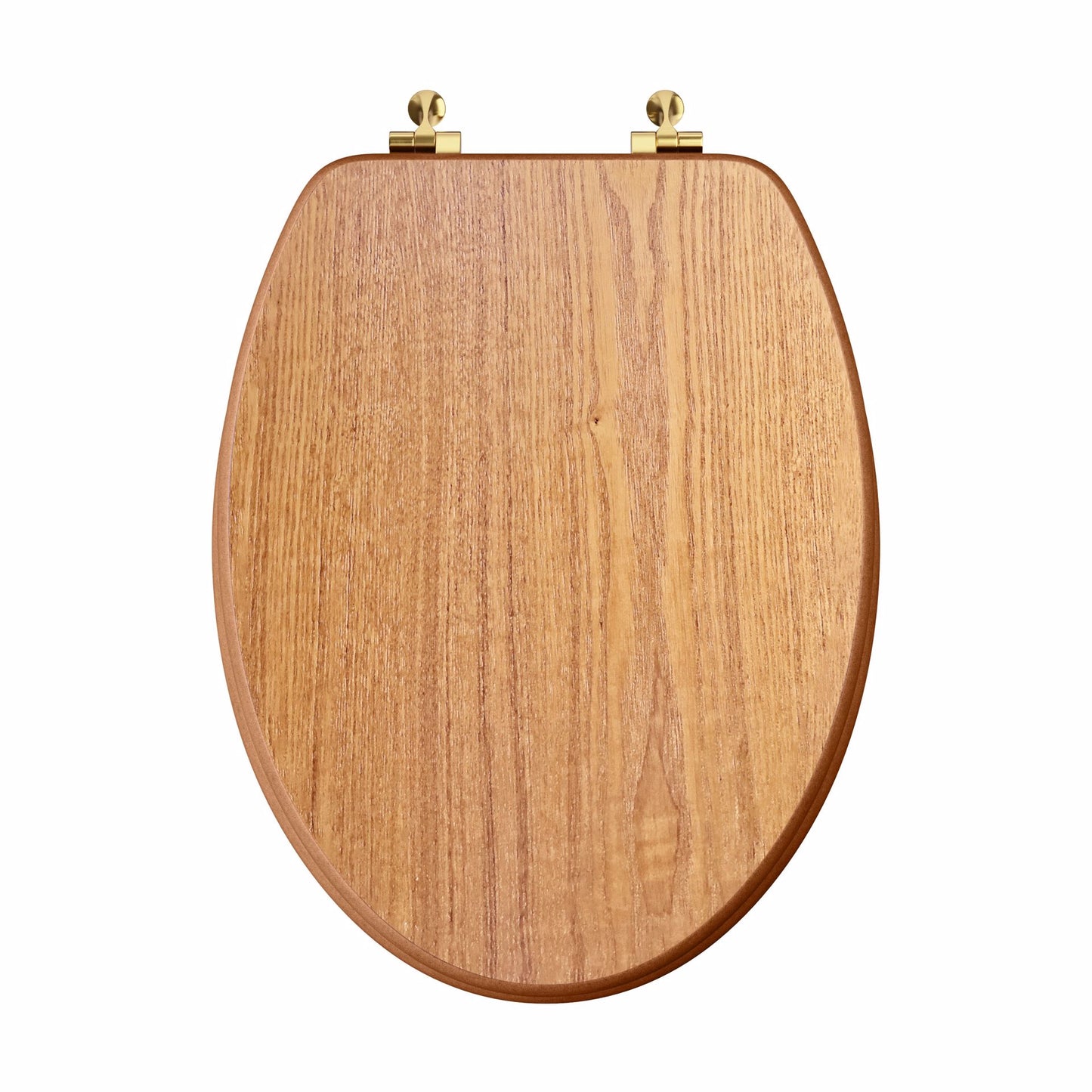 Jones Stephens C3B2E117BR Natural Oak Designer Wood Toilet Seat, Closed Front with Cover, Polished Brass Hinges, Elongated