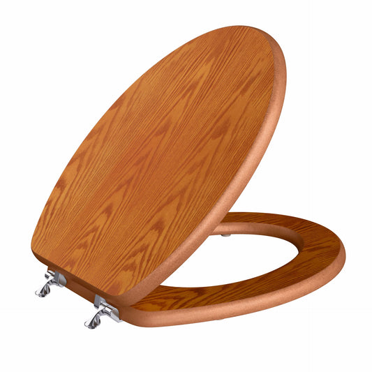 Jones Stephens C3B2E118CH Oak Designer Wood Toilet Seat, Closed Front with Cover, Chrome Hinges, Elongated