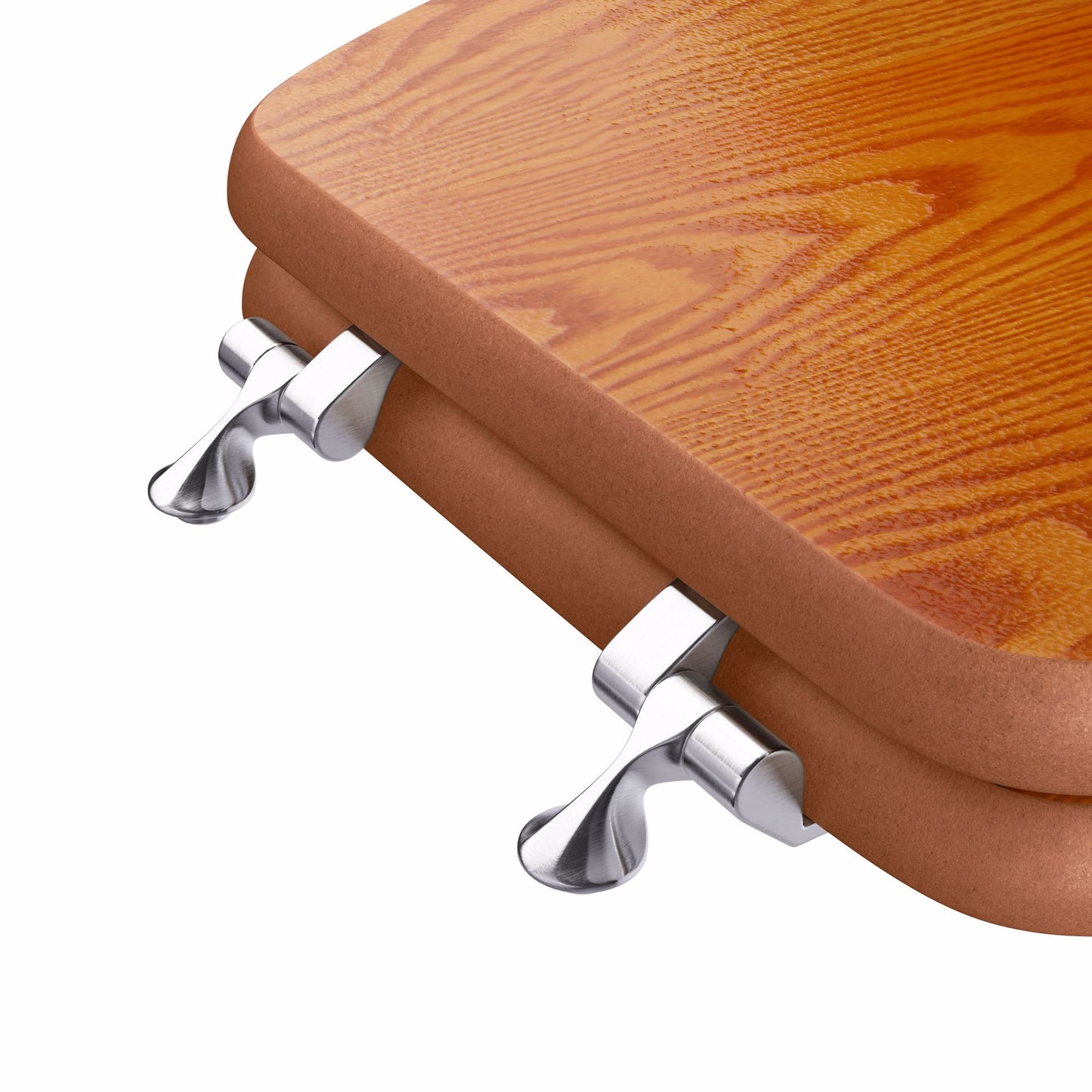 Jones Stephens C3B2E118CH Oak Designer Wood Toilet Seat, Closed Front with Cover, Chrome Hinges, Elongated
